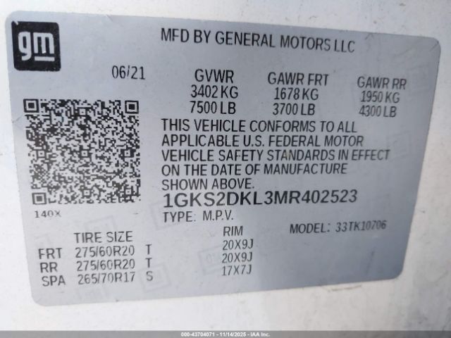 2021 GMC YUKON 1GKS2DKL3MR402523 Photo 8
