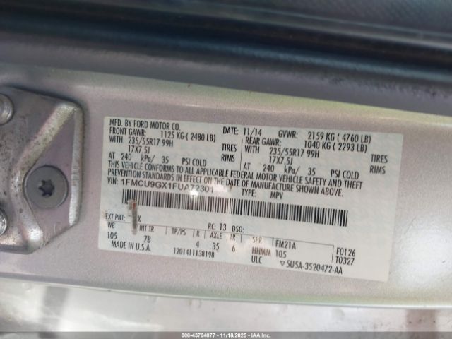2015 FORD ESCAPE 1FMCU9GX1FUA72301 Photo 8