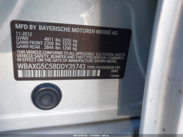 2013 BMW 528I WBAXG5C58DDY35743 Photo 8