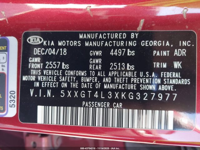 2019 KIA OPTIMA 5XXGT4L3XKG327977 Photo 8