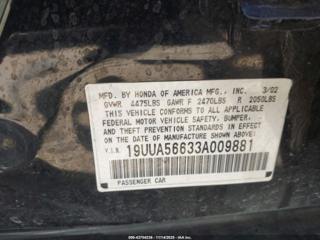 2003 ACURA TL 19UUA56633A009881 Photo 8