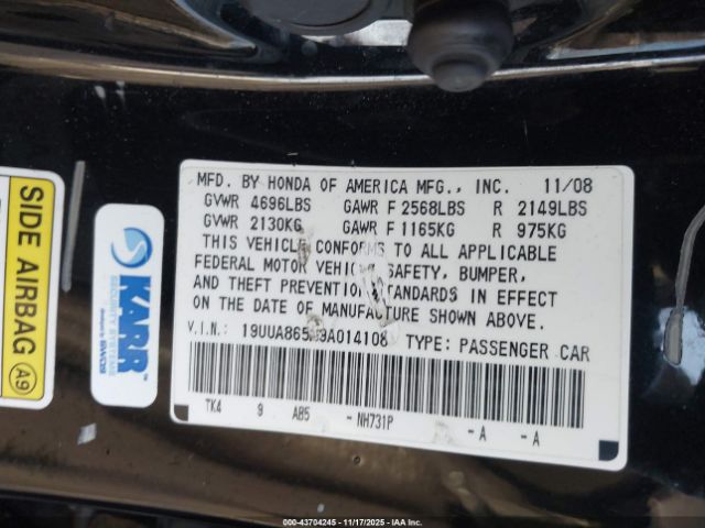 2009 ACURA TL 19UUA865X9A014108 Photo 8