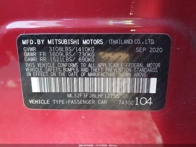 2020 MITSUBISHI MIRAGE G4 ML32F3FJ8LHF12755 Photo 8