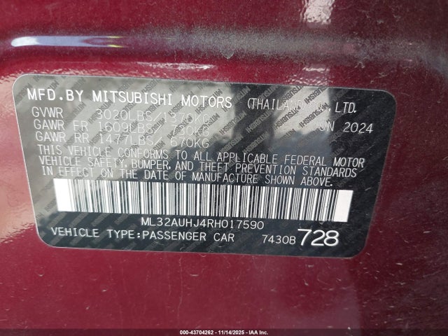 2024 MITSUBISHI MIRAGE ML32AUHJ4RH017590 Photo 8