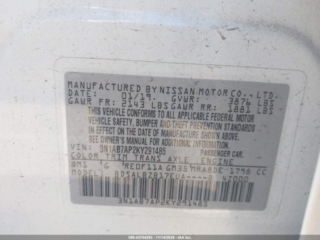 Nissan SENTRA S 2019 3N1AB7AP2KY291485 Image 9