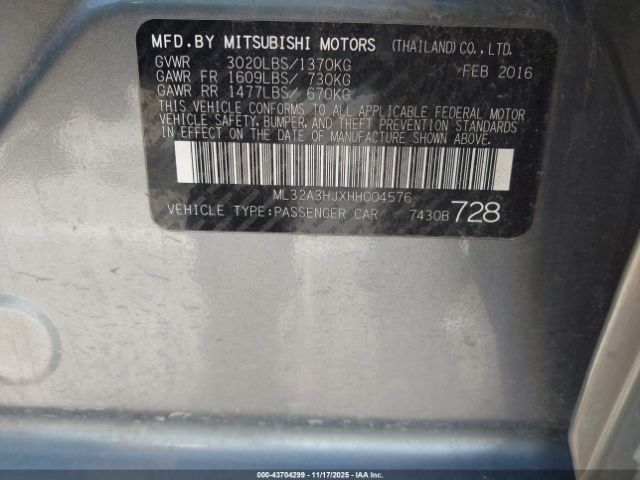 2017 MITSUBISHI MIRAGE ML32A3HJXHH004576 Photo 8
