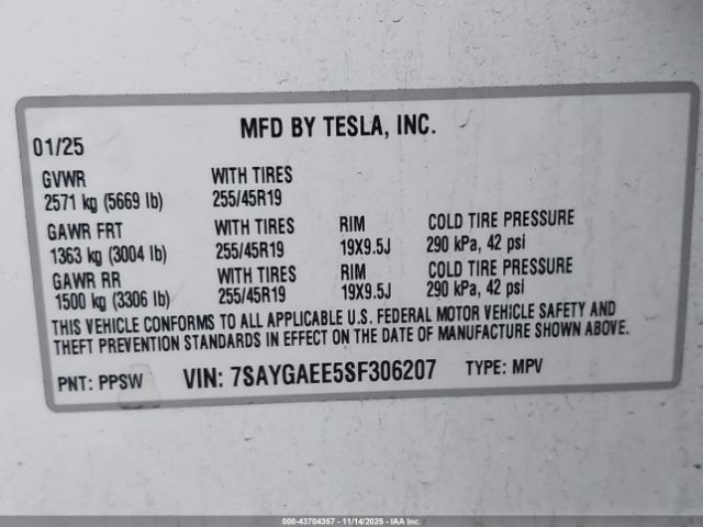 2025 TESLA MODEL Y 7SAYGAEE5SF306207 Photo 8