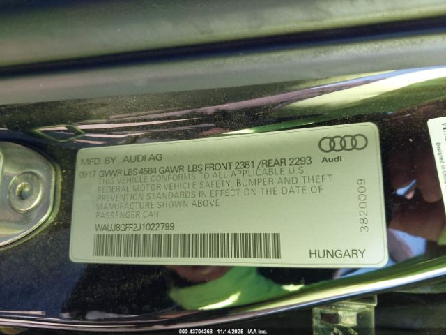 2018 AUDI A3 WAUJ8GFF2J1022799 Photo 8