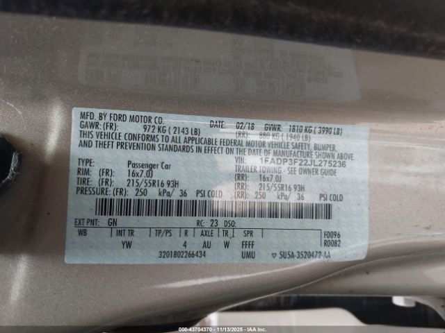 2018 FORD FOCUS 1FADP3F22JL275236 Photo 8