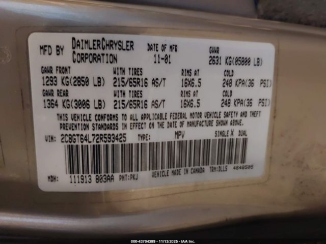 2002 CHRYSLER TOWN & COUNTRY 2C8GT64L72R593425 Photo 8