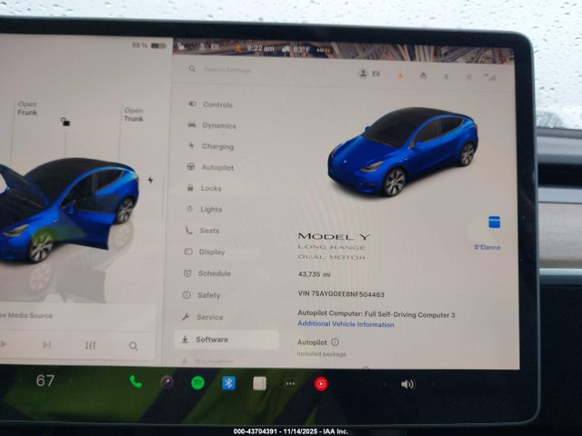 2022 TESLA MODEL Y 7SAYGDEE8NF504463 Photo 6