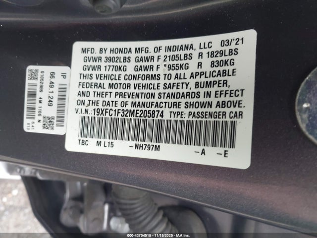 Honda CIVIC EX 2021 19XFC1F32ME205874 Image 8