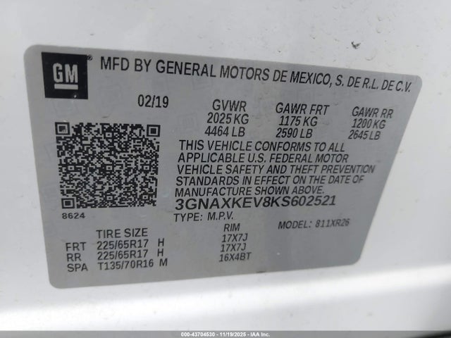 Chevrolet EQUINOX LT 2019 3GNAXKEV8KS602521 Image 9