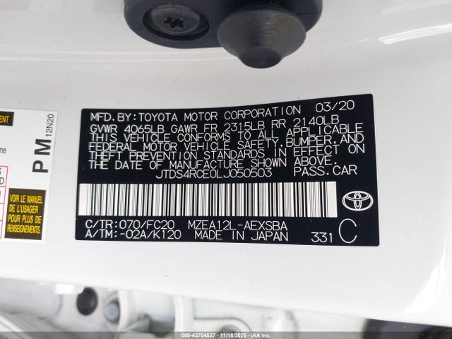 JTDS4RCE0LJ050503 Toyota COROLLA SE