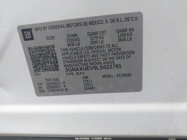 3GNAXUEV9LS622791 Chevrolet Equinox Awd Lt 1.5l Turbo
