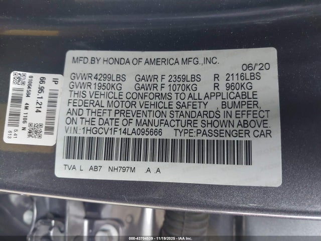 Honda ACCORD LX 2020 1HGCV1F14LA095666 Image 9