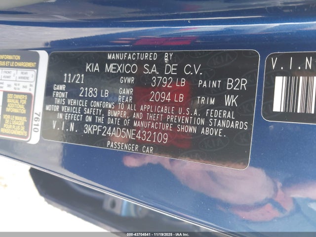 3KPF24AD5NE432109 KIA Forte Lxs