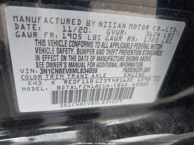 Nissan Versa Sv Xtronic Cvt 2021 3N1CN8EV8ML834059 Image 9