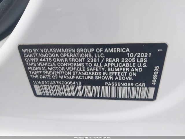2022 VOLKSWAGEN PASSAT 1VWSA7A37NC005416 Photo 8