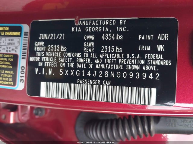 5XXG14J28NG093942 KIA K5 LXS