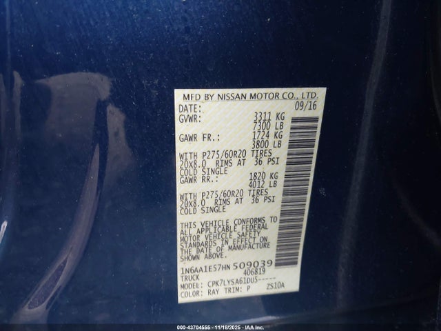 1N6AA1E57HN509039 Nissan Titan Platinum Reserve