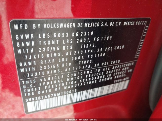 2022 VOLKSWAGEN TIGUAN 3VV2B7AX7NM130015 Photo 8