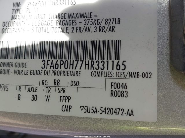 2017 FORD FUSION 3FA6P0H77HR331165 Photo 8