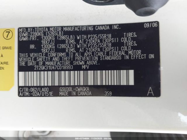 2007 LEXUS RX 350 2T2GK31U47C018993 Photo 8