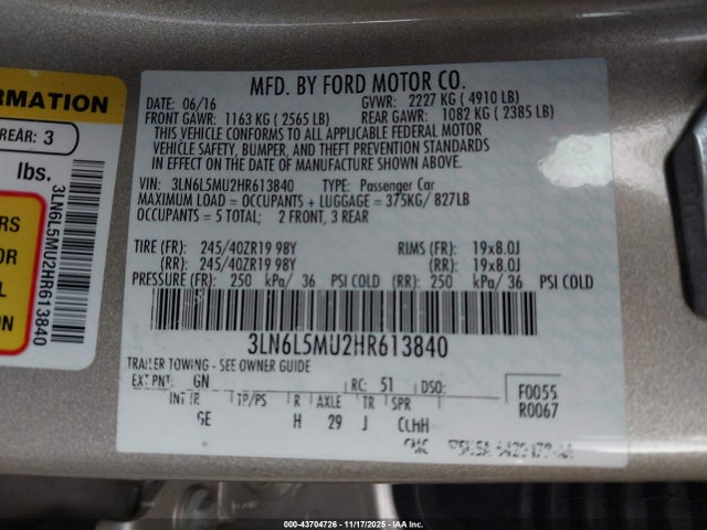3LN6L5MU2HR613840 Lincoln Mkz Hybrid Reserve