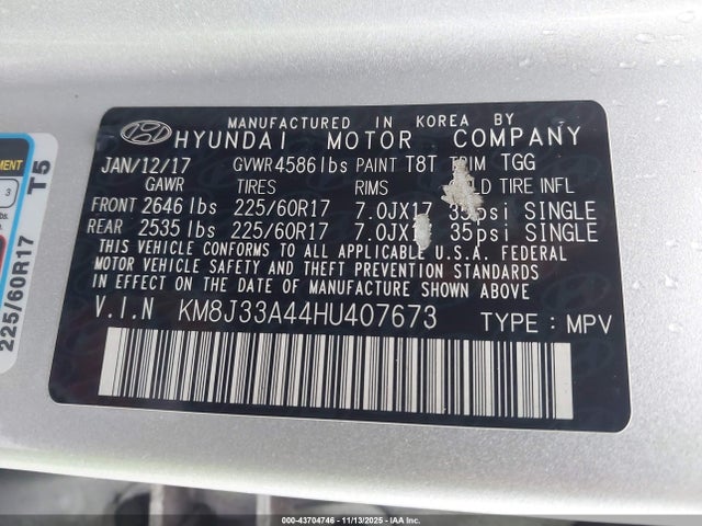 KM8J33A44HU407673 Hyundai TUCSON SE