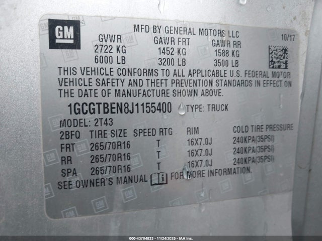 1GCGTBEN8J1155400 Chevrolet Colorado Wt