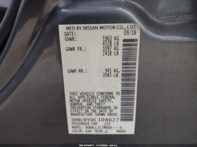 2019 NISSAN ALTIMA 1N4BL4FV1KC104627 Photo 8