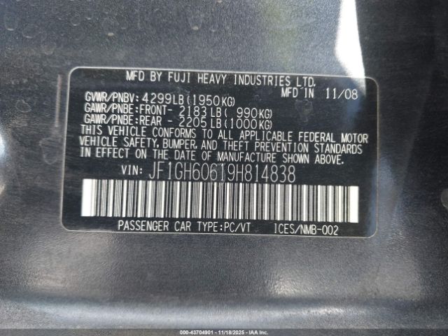 2009 SUBARU IMPREZA JF1GH60619H814838 Photo 8