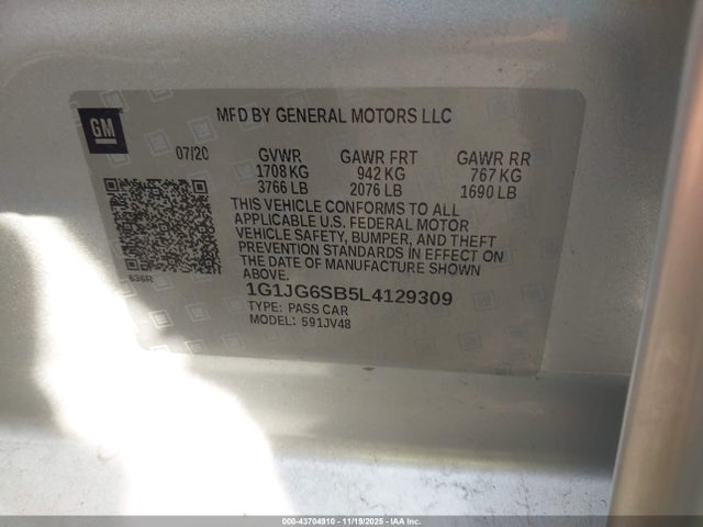 1G1JG6SB5L4129309 Chevrolet Sonic Fwd 1fl 5-door