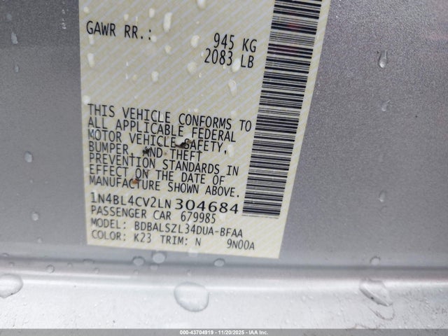 1N4BL4CV2LN304684 Nissan Altima Sr Fwd