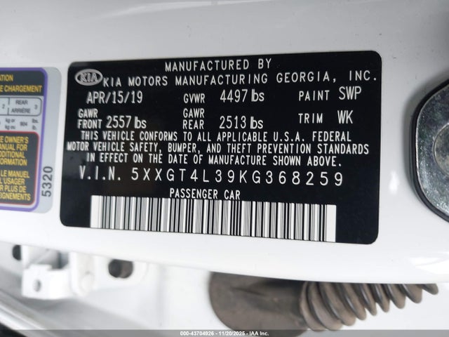 KIA Optima S 2019 5XXGT4L39KG368259 Image 9