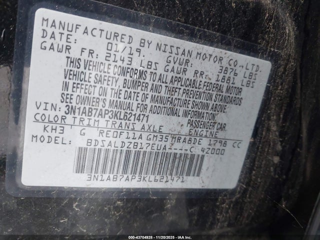 Nissan SENTRA SV 2019 3N1AB7AP3KL621471 Image 9