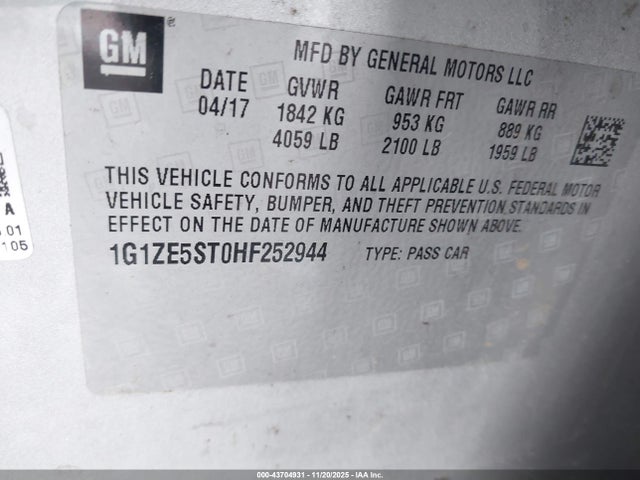 1G1ZE5ST0HF252944 Chevrolet MALIBU 1LT