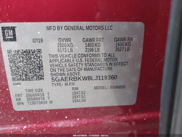 43704939 :رقم المزاد ، 5GAERBKW8LJ119360 vin ، 2020 Buick Enclave Fwd Essence مزاد بيع