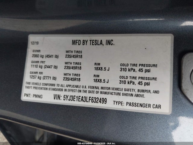 2020 TESLA MODEL 3 5YJ3E1EA3LF632499 Photo 8