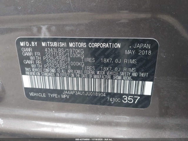 2018 MITSUBISHI OUTLANDER SPORT JA4AP3AU1JU018904 Photo 8