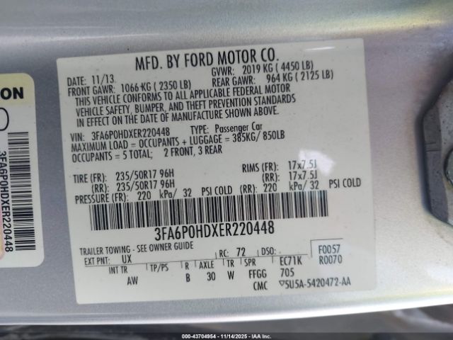 2014 FORD FUSION 3FA6P0HDXER220448 Photo 8
