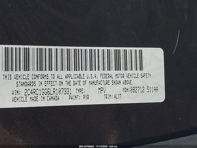 Chrysler Pacifica Limited 2020 2C4RC1GG6LR107331 Image 9