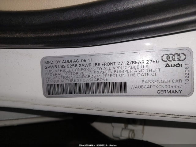 2012 AUDI A6 WAUBGAFCXCN005657 Photo 8