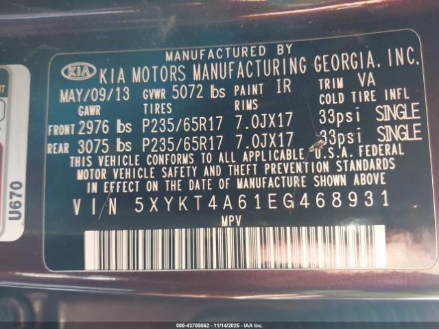 2014 KIA SORENTO 5XYKT4A61EG468931 Photo 8