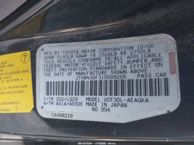 2001 LEXUS LS 430 JTHBN30F310008206 Photo 8