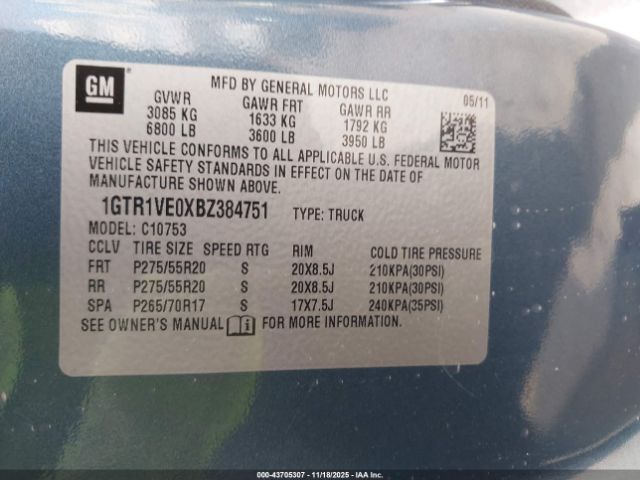 2011 GMC SIERRA 1500 1GTR1VE0XBZ384751 Photo 8