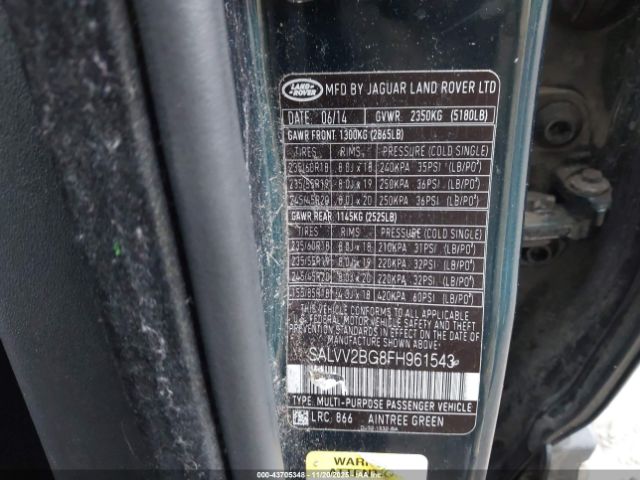 2015 LAND ROVER RANGE ROVER EVOQUE SALVV2BG8FH961543 Photo 8