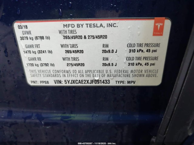 2018 TESLA MODEL X 5YJXCAE2XJF091433 Photo 8