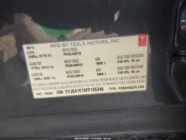 2015 TESLA MODEL S 5YJSA1E15FF105348 Photo 8